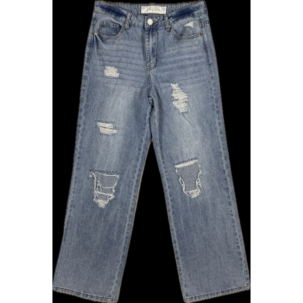 INDIGO REIN Women's Loose Fit Sz 5 26x32 (act 28x30) Distressed Blue Jeans #1549